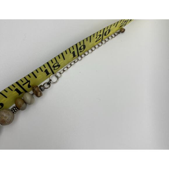 Beaded Stone Necklace & Earrings Set Natural Beige Sterling Silver Posts 18" - Picture 9 of 11